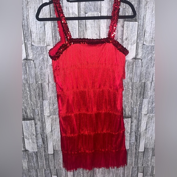Flapper Costume Red Sequin with Fringe - Picture 2 of 3